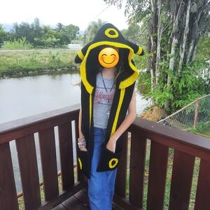 Handmade Crochet Umbreon Hooded Scarf With Pockets